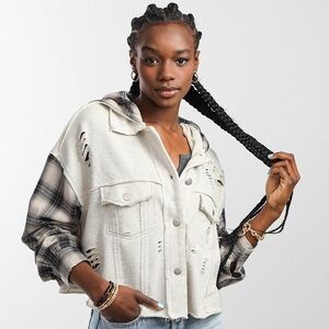 Flannel Sleeve Distressed Top